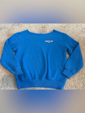 White Fox Boutique Vol 3 Off Shoulder Pullover Blue Pink Logo Oversized Size M
